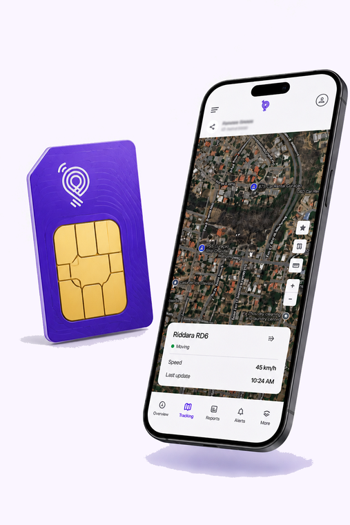 Navixy app on a phone with a SIM card